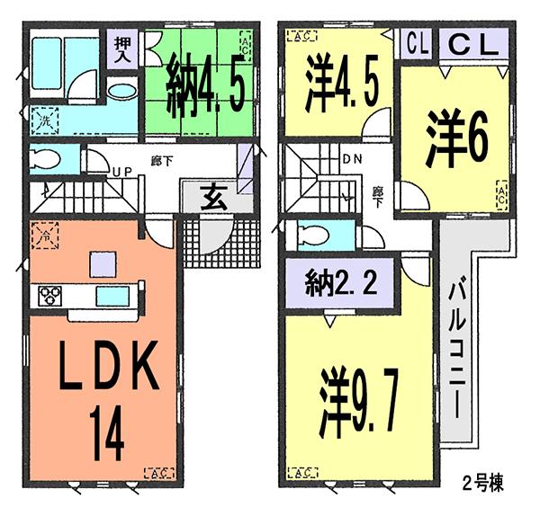 Floor plan. 21,800,000 yen, 3LDK + S (storeroom), Land area 93.86 sq m , Building area 93.96 sq m (2 Building) comfortably could live likely with plenty of storage space