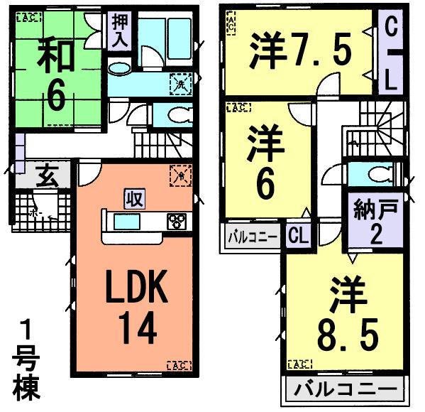 Floor plan. (1 Building), Price 27,800,000 yen, 4LDK, Land area 100.05 sq m , Building area 98.01 sq m