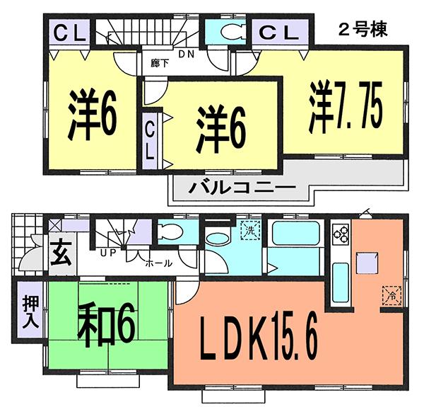 Floor plan. (Building 2), Price 26,800,000 yen, 4LDK, Land area 121 sq m , Building area 95.84 sq m