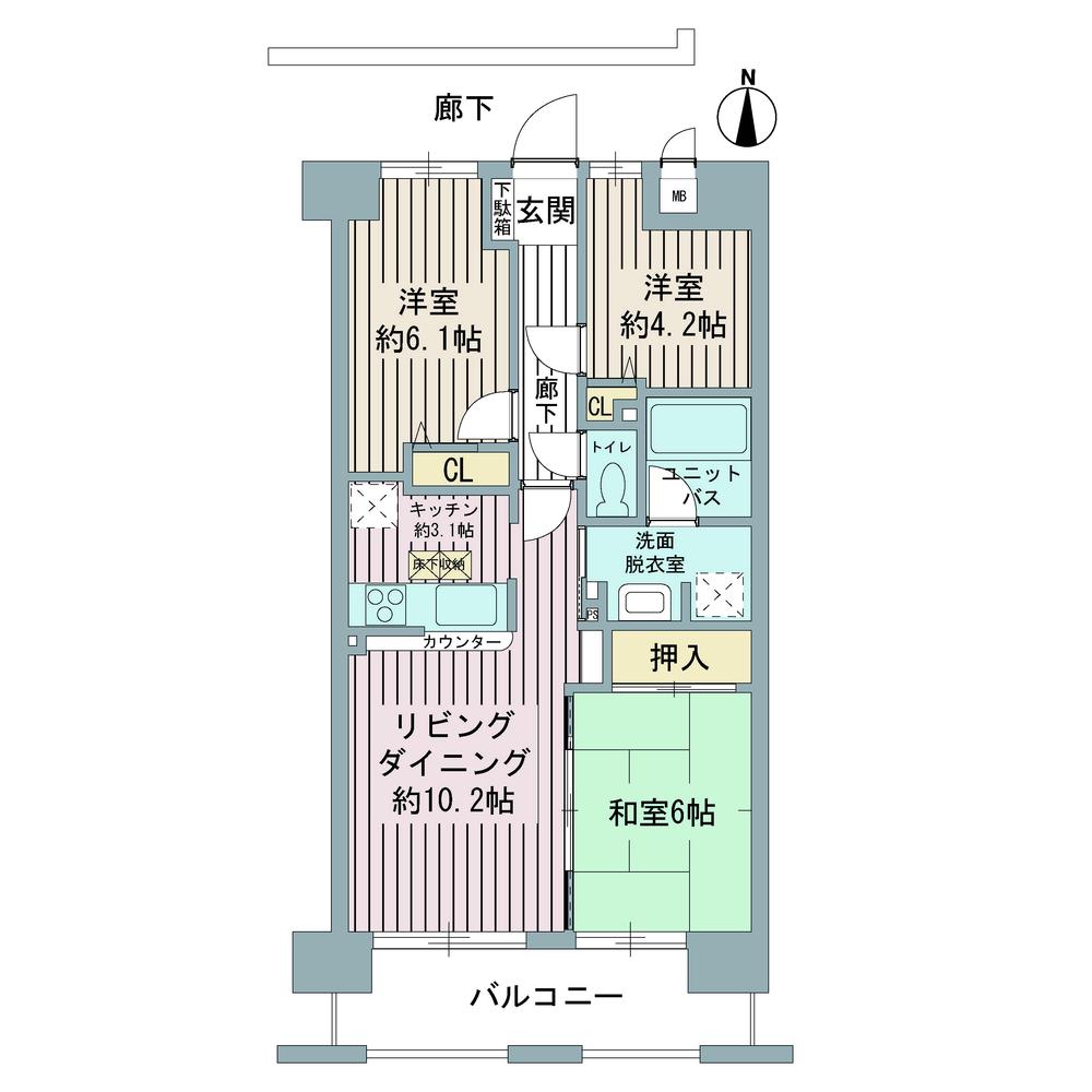 Floor plan. 3LDK, Price 12.6 million yen, Footprint 66 sq m , Balcony area 9.6 sq m