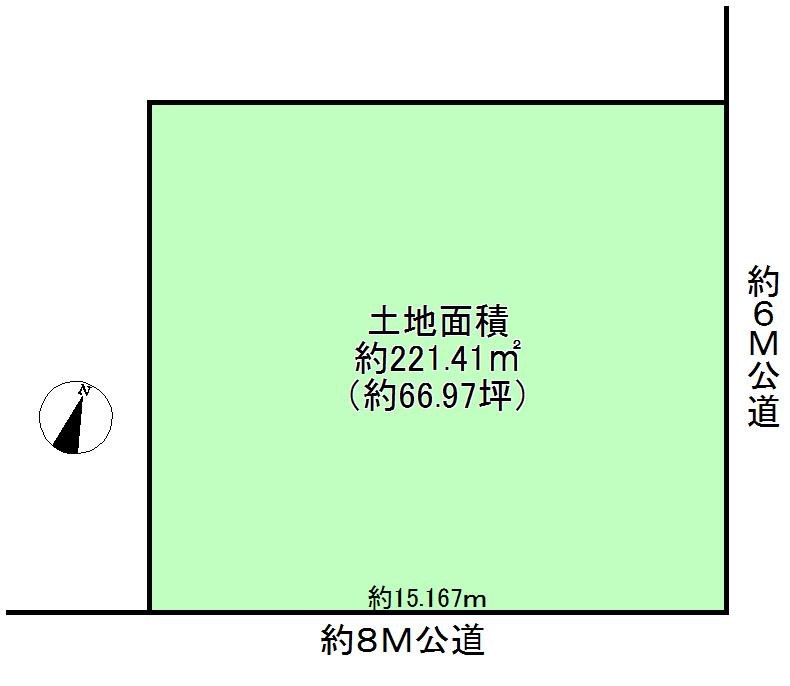Compartment figure. Land price 31,800,000 yen, Land area 221.41 sq m southeast corner lot, Yang per good
