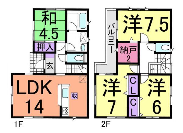 Floor plan. 24,800,000 yen, 4LDK + S (storeroom), Land area 105.45 sq m , Building area 91.53 sq m
