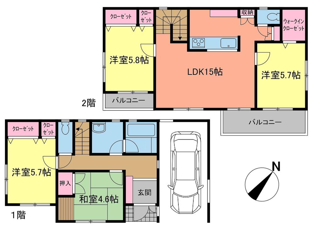 Floor plan. 22,900,000 yen, 4LDK, Land area 100.16 sq m , Building area 97.7 sq m