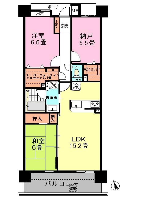 Floor plan. 2LDK + S (storeroom), Price 22,800,000 yen, Occupied area 75.64 sq m , Balcony area 10.9 sq m