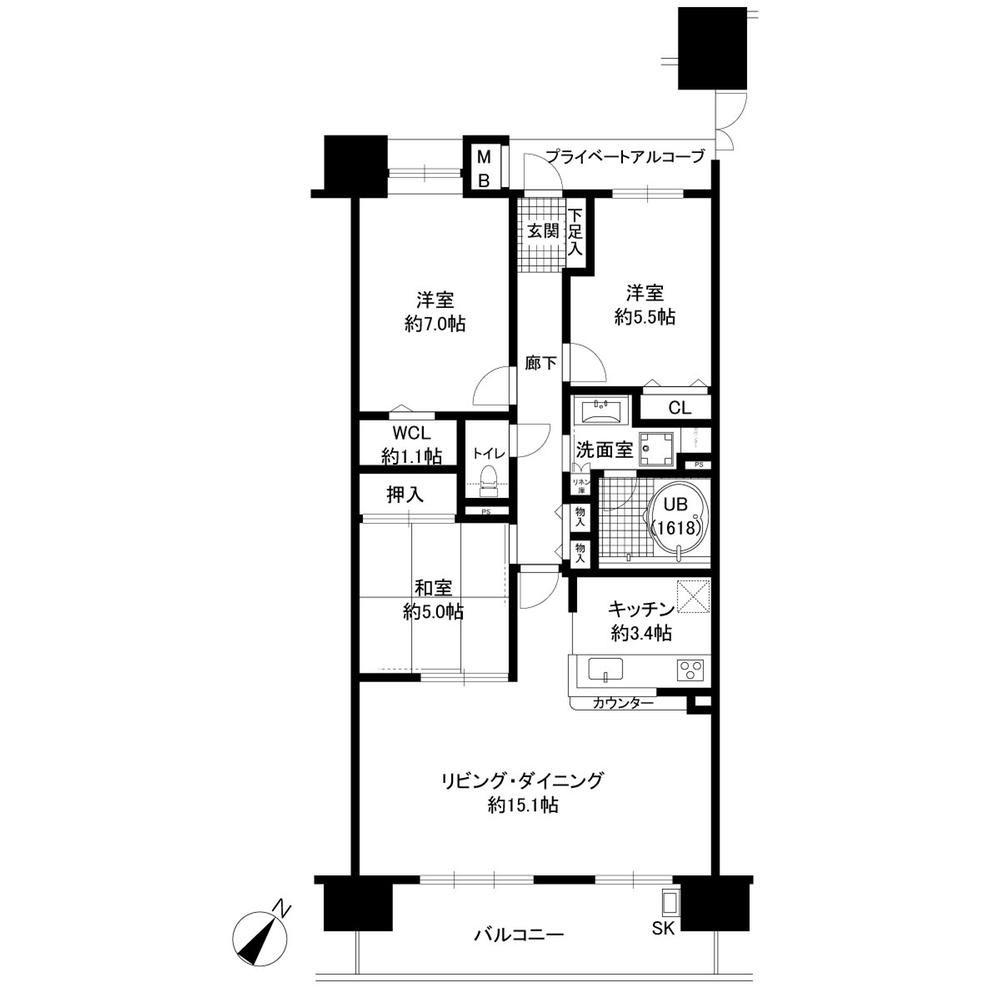 Floor plan. 3LDK, Price 22.5 million yen, Occupied area 80.08 sq m , Balcony area 11.7 sq m