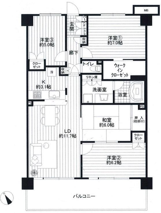 Floor plan. 4LDK, Price 22,900,000 yen, Footprint 81.9 sq m , Balcony area is 15.6 sq m Furnished Property.