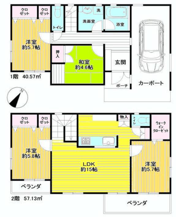 Floor plan. 22,900,000 yen, 4LDK, Land area 100.16 sq m , Building area 97.7 sq m