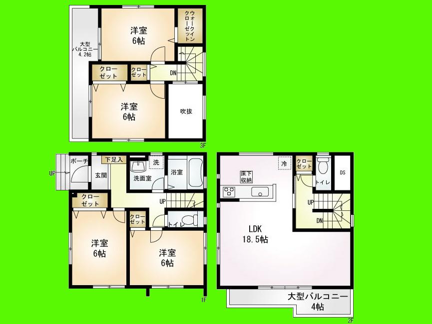 Floor plan. 25,800,000 yen, 4LDK, Land area 80.4 sq m , The building is the area 108.05 sq m house was overall room 6 quires more relaxed !!