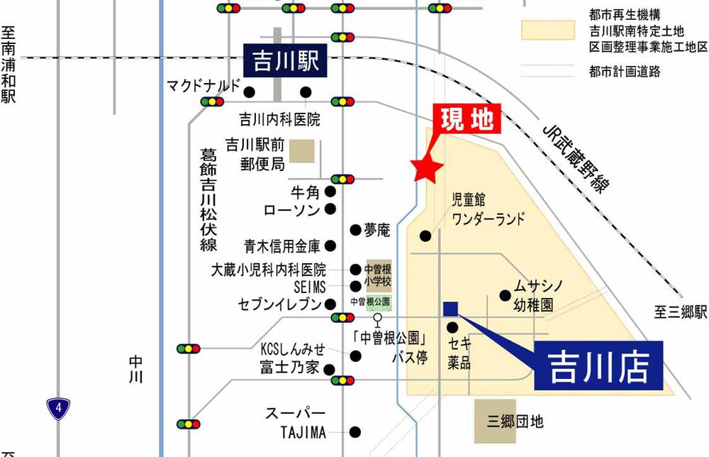 Local guide map. JR Musashino Line "Yoshikawa" station a 10-minute walk