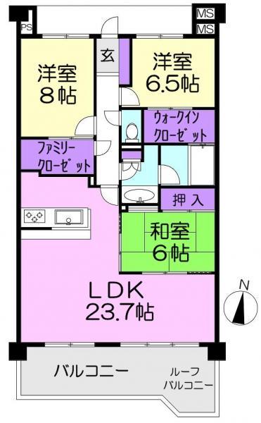 Floor plan. 3LDK, Price 22,980,000 yen, Footprint 100 sq m , Balcony area 9.83 sq m