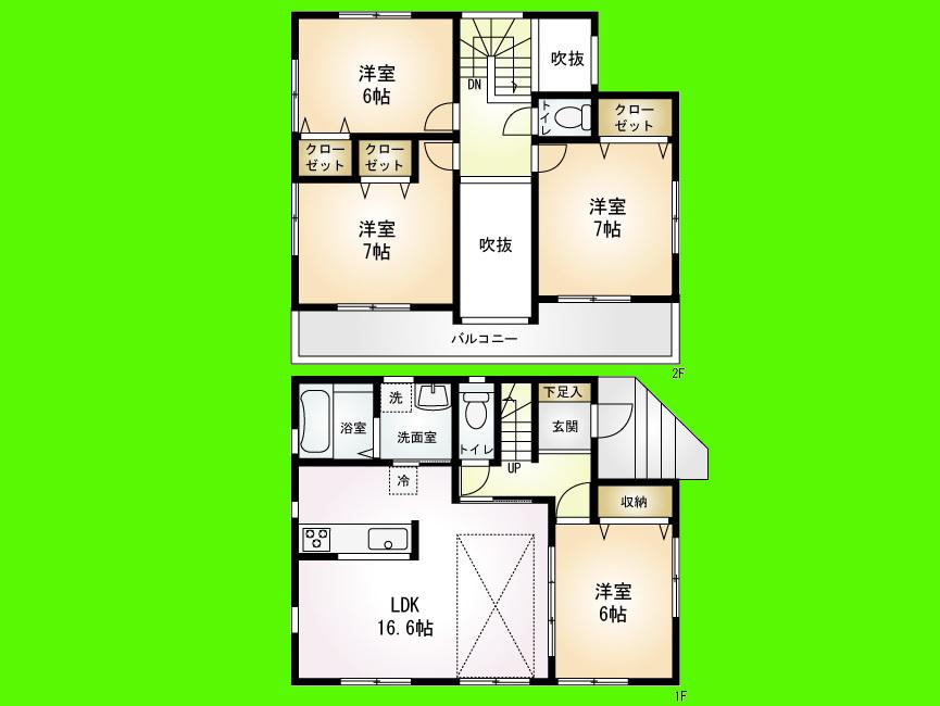 Floor plan. 28.8 million yen, 4LDK, Land area 102.38 sq m , Building area 105.78 sq m LDK is spacious 16 tatami mats or more, Wife is the most popular counter kitchen !!