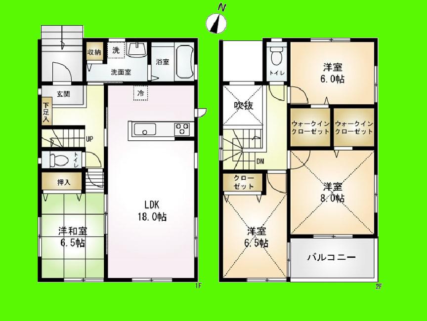 Floor plan. (1 Building), Price 33,800,000 yen, 4LDK, Land area 147.23 sq m , Building area 110.96 sq m