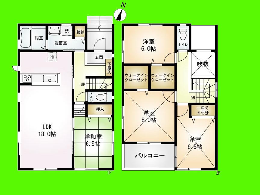 Floor plan. (Building 2), Price 30,800,000 yen, 4LDK, Land area 147.23 sq m , Building area 110.96 sq m
