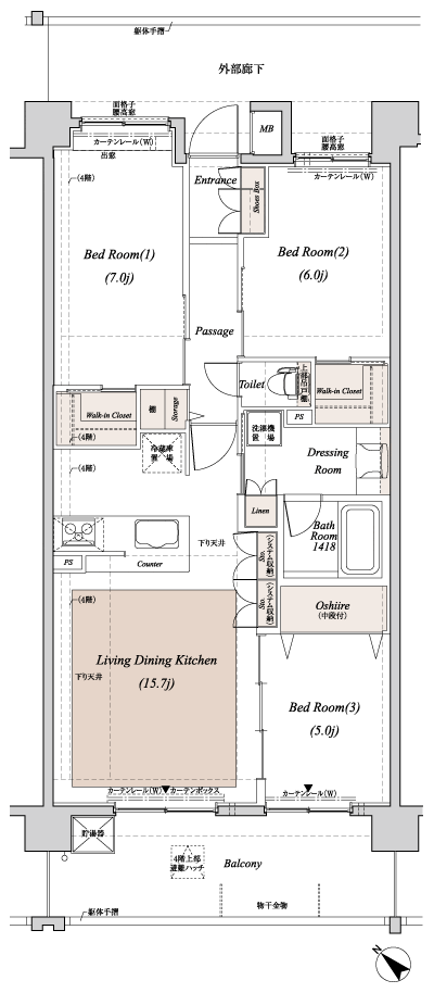 Floor: 3LDK + 2WIC, the area occupied: 76.8 sq m