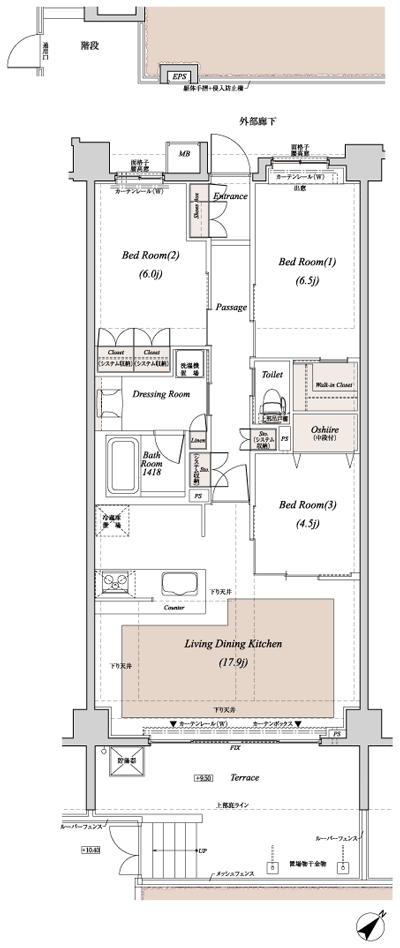 Floor: 3LDK + WIC, the occupied area: 79.92 sq m