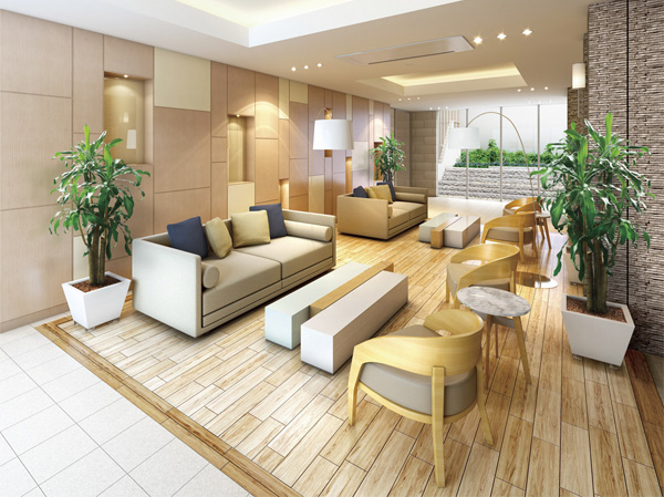 Shared facilities.  [Lounge] And step into one step foot from the entrance, Welcomes those who live wraps is folded on the ceiling of the soft light hotel like the "entrance hall", "Lounge". In the "lounge" is to place the commitment interior, Live better location of the Talking, It will produce the elegant space as a meeting place. (Rendering)