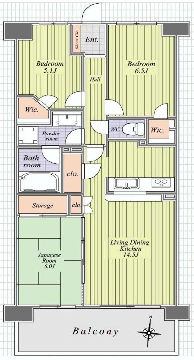 Floor plan. 3LDK, Price 24,900,000 yen, Occupied area 72.57 sq m , Balcony area 12.3 sq m