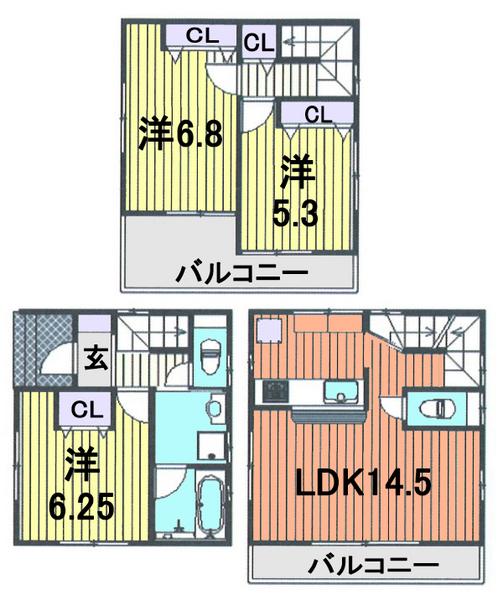 Floor plan. 25,880,000 yen, 3LDK, Land area 64 sq m , Building area 81.97 sq m