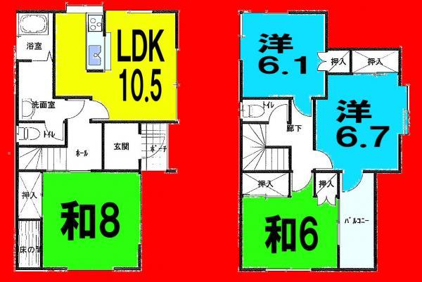 Floor plan. 13.8 million yen, 4LDK, Land area 101.08 sq m , Building area 94.11 sq m