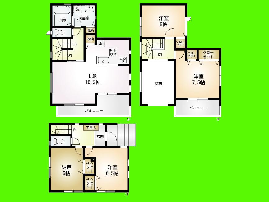 Floor plan. 25,800,000 yen, 3LDK + S (storeroom), Land area 90 sq m , The building is the area 114.26 sq m all room 6 tatami mats more spacious house !!