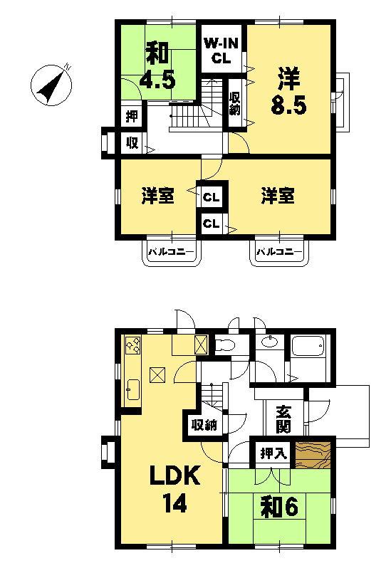 Floor plan. 13.8 million yen, 4LDK, Land area 167.21 sq m , Building area 106.46 sq m