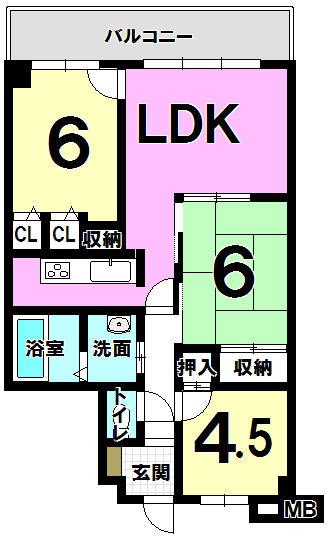 Floor plan. 3LDK, Price 9.3 million yen, Occupied area 62.27 sq m , Balcony area 9.38 sq m