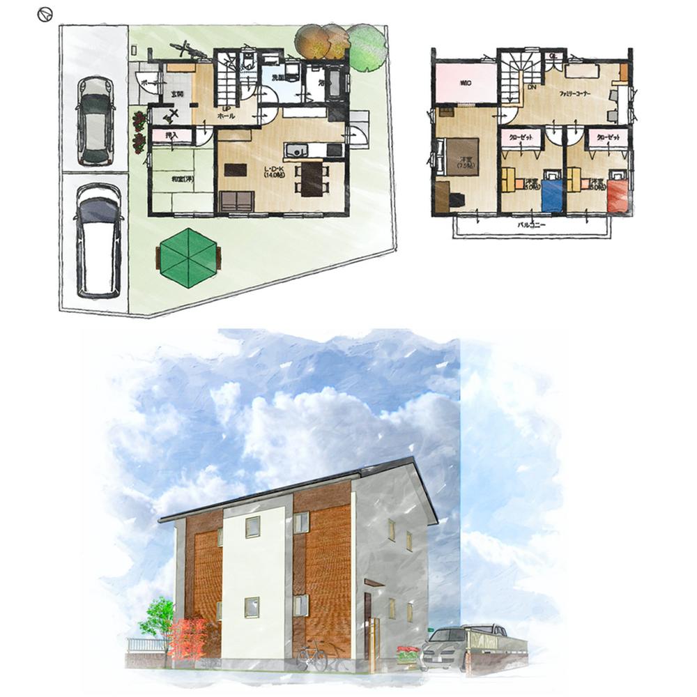Building plan example (Perth ・ appearance). Building plan example (No. 6 locations) Land price 11.7 million yen Building price 10.8 million yen Land area 152.31 sq m Building area 105.99 sq m  ※ Outdoor construction costs ・ Costs and expenses are not included.  ※ It contains some options.