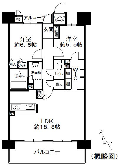 Floor plan. 2LDK, Price 13.6 million yen, Footprint 71.4 sq m , Balcony area 13.6 sq m