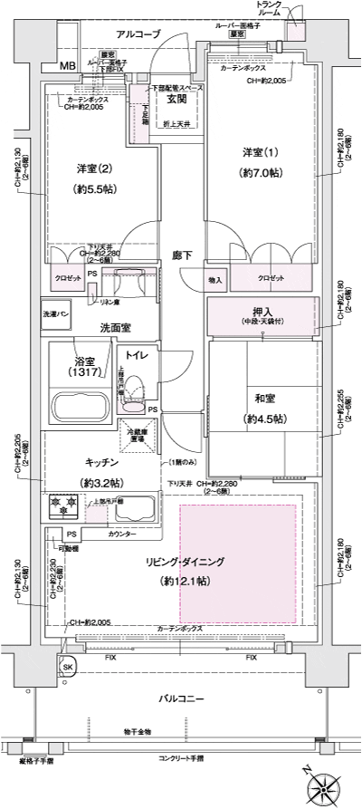Floor: 3LDK, occupied area: 72.19 sq m, Price: 24.7 million yen