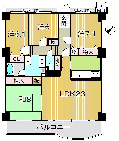 Floor plan. 4LDK, Price 19,800,000 yen, The area occupied 107.8 sq m , Balcony area 15.22 sq m 4LDK, Southeast-facing balcony 15.22 sq m