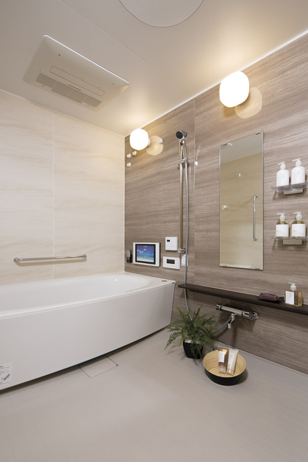 Bathing-wash room.  [Bathroom] All round adopt a warm bath to insulate the tub with foam polystyrene insulation. You can also save utility costs and Reheating the number of times of reduced (L type model room)