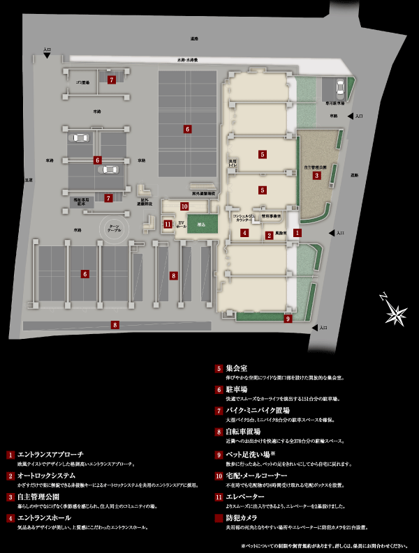 Features of the building.  [Land Plan] Public space to fulfill the good life has been functionally layout (site layout)