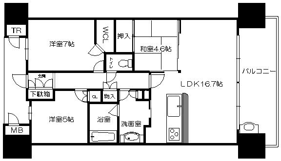 Floor plan. 3LDK, Price 30,300,000 yen, Occupied area 75.38 sq m , Balcony area 13.6 sq m