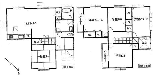 Floor plan. 23,900,000 yen, 5LDK, Land area 152.09 sq m , Building area 124.74 sq m