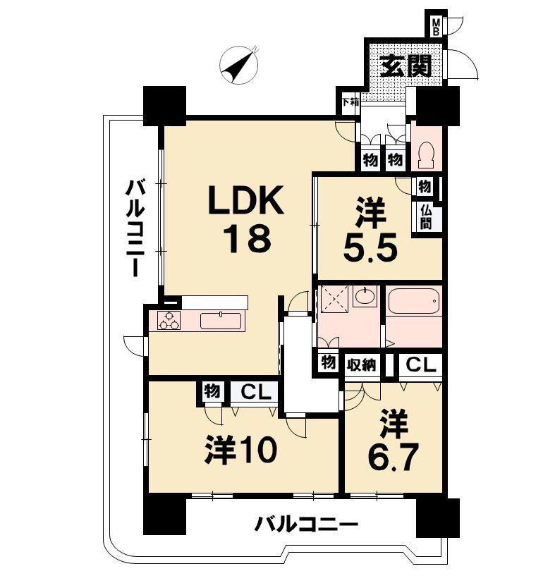 Floor plan. 3LDK, Price 24.5 million yen, Occupied area 90.36 sq m , Balcony area 29.76 sq m