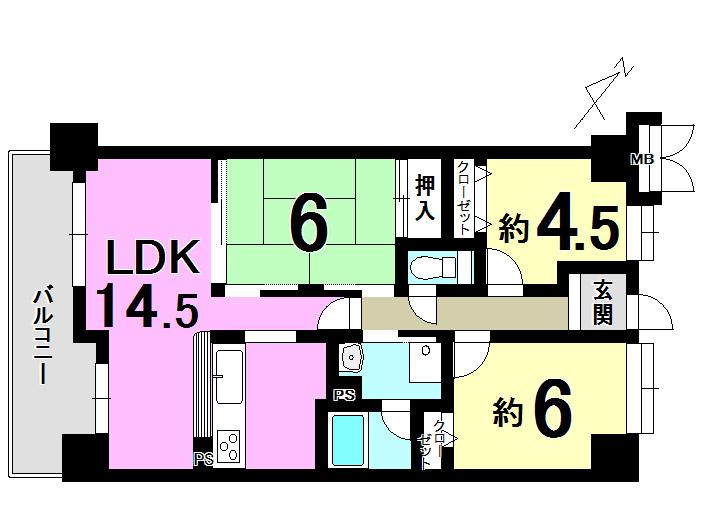 Floor plan. 3LDK, Price 9.4 million yen, Occupied area 66.33 sq m