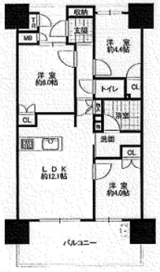 Floor plan. 3LDK, Price 22 million yen, Footprint 59.1 sq m , Balcony area 11.4 sq m