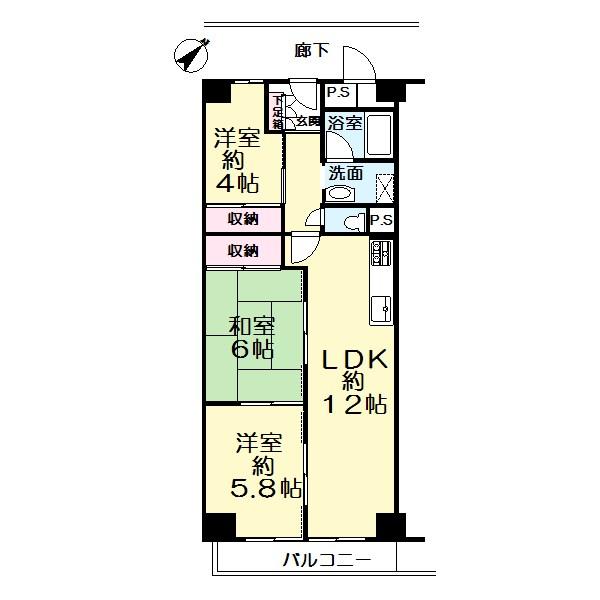 Floor plan. 3LDK, Price 11 million yen, Occupied area 64.37 sq m , Balcony area 5.15 sq m