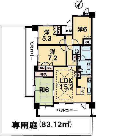 Floor plan. 4LDK, Price 28,700,000 yen, Occupied area 88.35 sq m , Balcony area 25.82 sq m