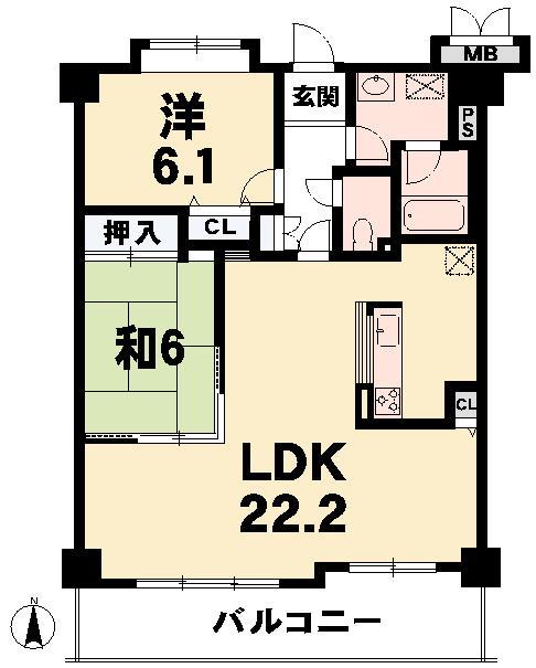 Floor plan. 2LDK, Price 9.8 million yen, Occupied area 72.46 sq m , Balcony area 12.88 sq m