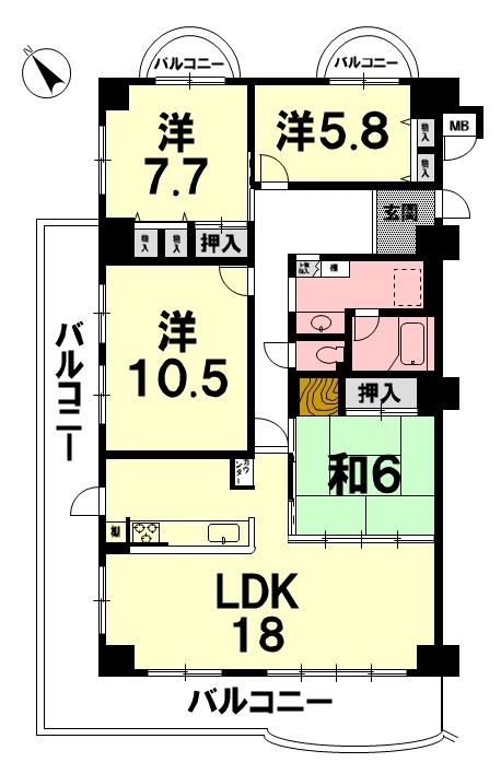 Floor plan. 4LDK, Price 16.5 million yen, Footprint 115.75 sq m , Balcony area 30.86 sq m