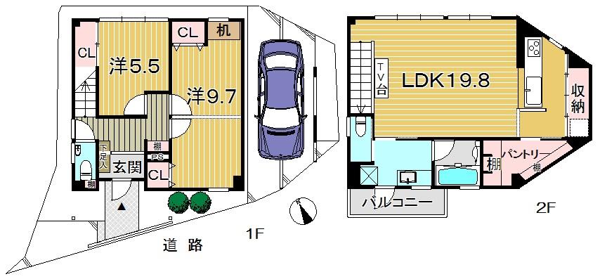 Floor plan. 28.8 million yen, 2LDK, Land area 82.77 sq m , Building area 92.75 sq m