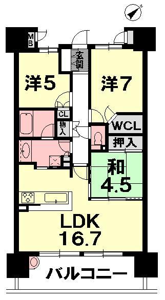 Floor plan. 3LDK, Price 30,300,000 yen, Occupied area 75.38 sq m , Balcony area 13.6 sq m