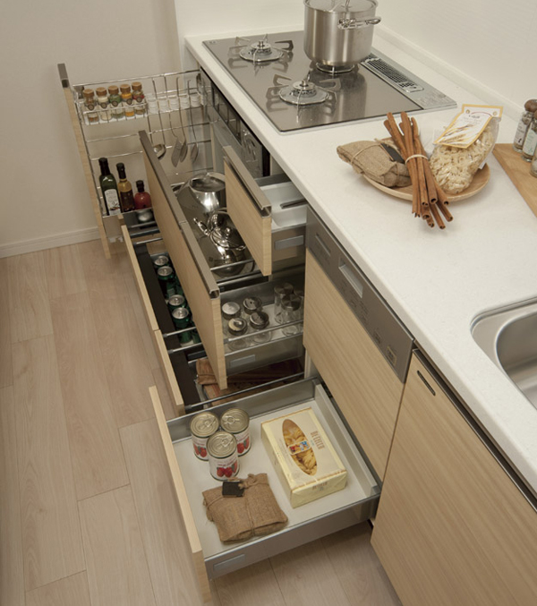 Kitchen.  [With soft-close slides storage] Easy out is, Organized and easy to slide storage. further, Soft-close with the ability to absorb and quietly open and close the impact is (except for some) (same specifications)
