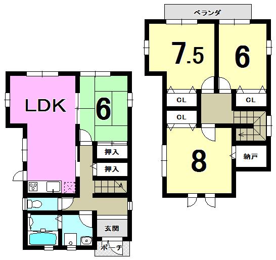 Floor plan. 23.8 million yen, 4LDK, Land area 173.08 sq m , Building area 98.54 sq m