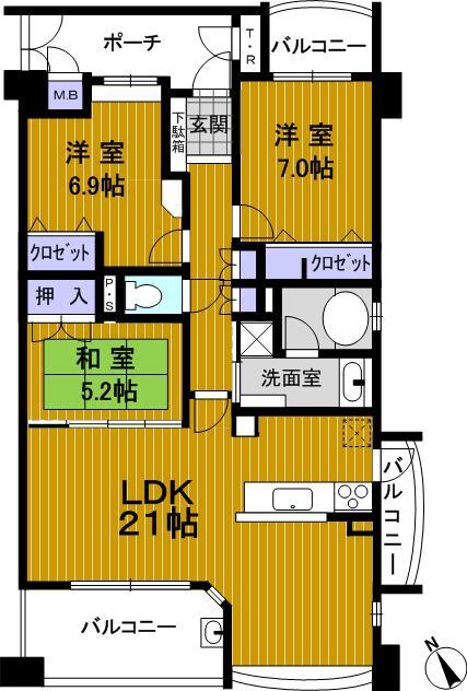 Floor plan. 3LDK, Price 26,800,000 yen, Occupied area 88.92 sq m , Balcony area 15.78 sq m