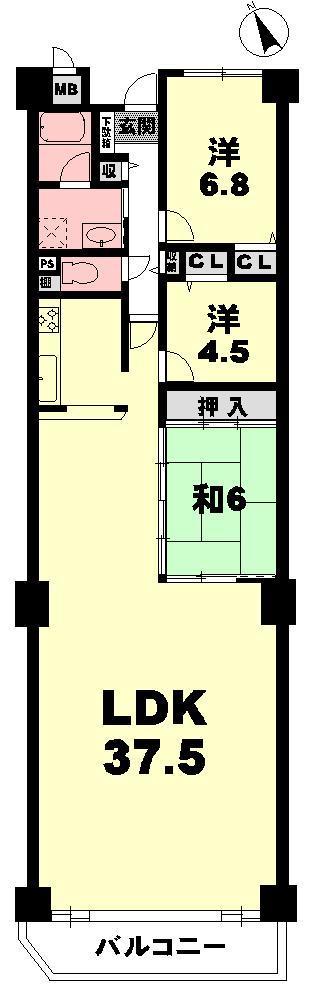 Floor plan. 3LDK, Price 34,800,000 yen, Footprint 113.87 sq m , Balcony area 9.08 sq m Floor