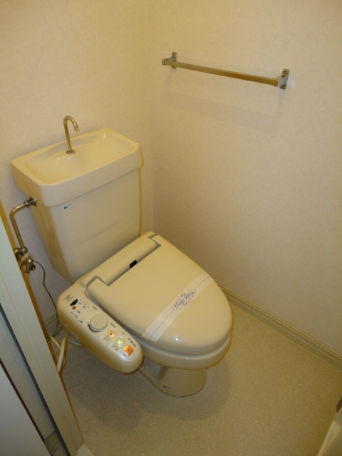 Toilet. With a happy warm water cleaning toilet seat function