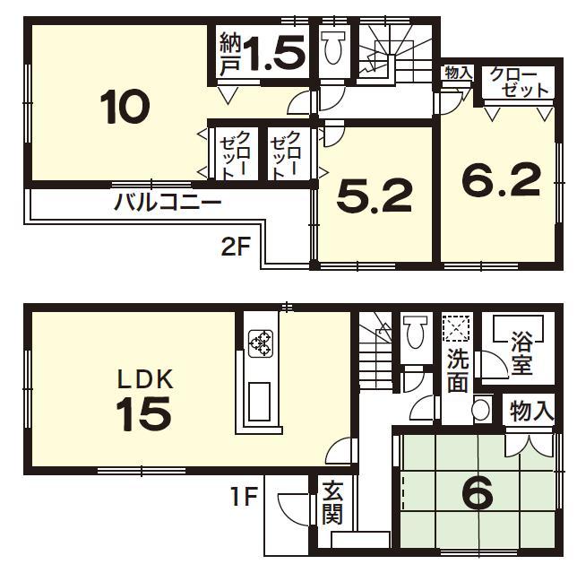 Floor plan. 26,800,000 yen, 4LDK + S (storeroom), Land area 105.25 sq m , Building area 97.6 sq m LDK15 Pledge, Bedroom 10 Pledge, Zenshitsuminami direction