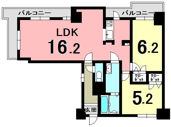 Floor plan. 2LDK, Price 13,950,000 yen, Occupied area 68.19 sq m , Balcony area 13.13 sq m